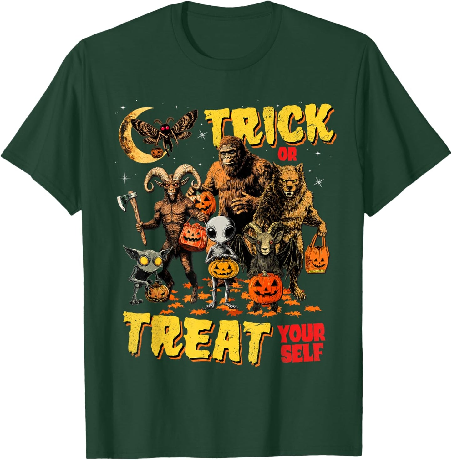Trick Or Treat Yourself Cryptid Bigfoot Dogman Halloween T-Shirt - T-Shirt | Forest