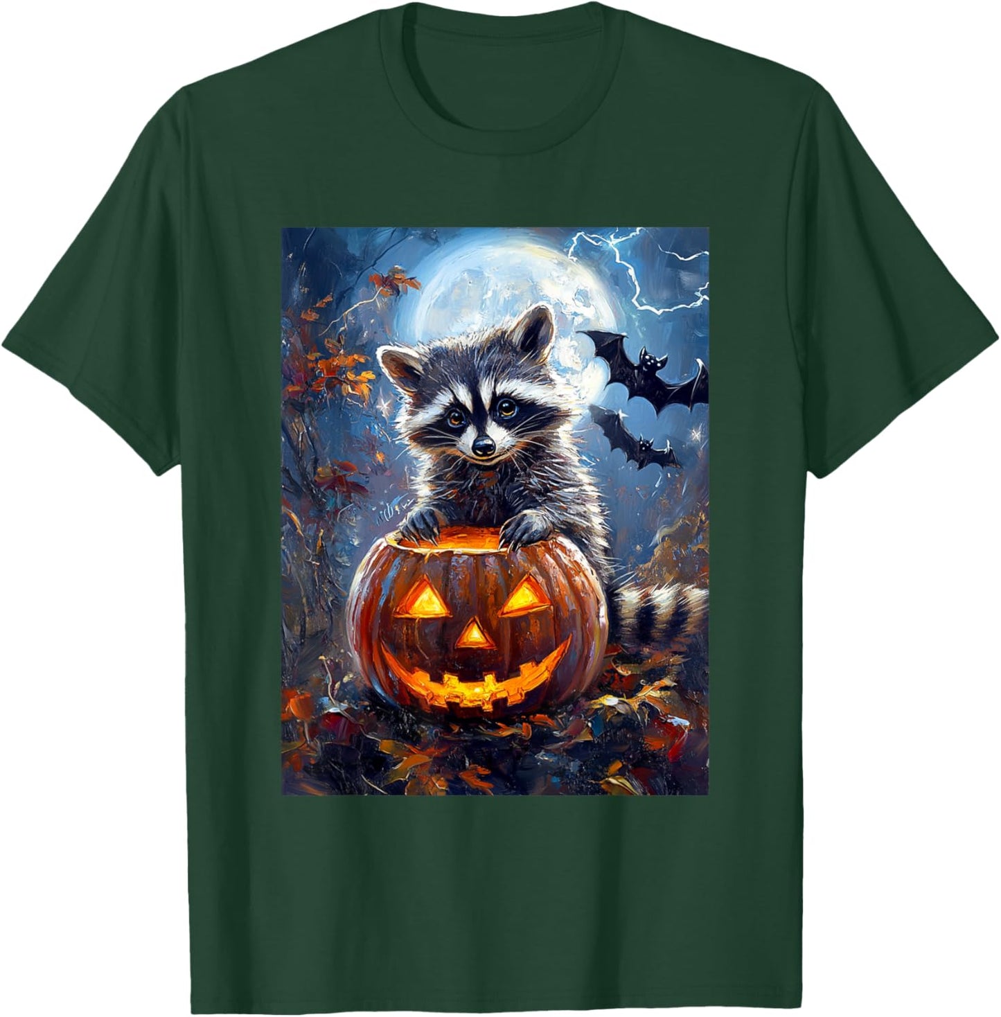 Halloween Girls Boys Spooky Raccoon Pumpkin Kids Halloween T-Shirt - T-Shirt | Forest
