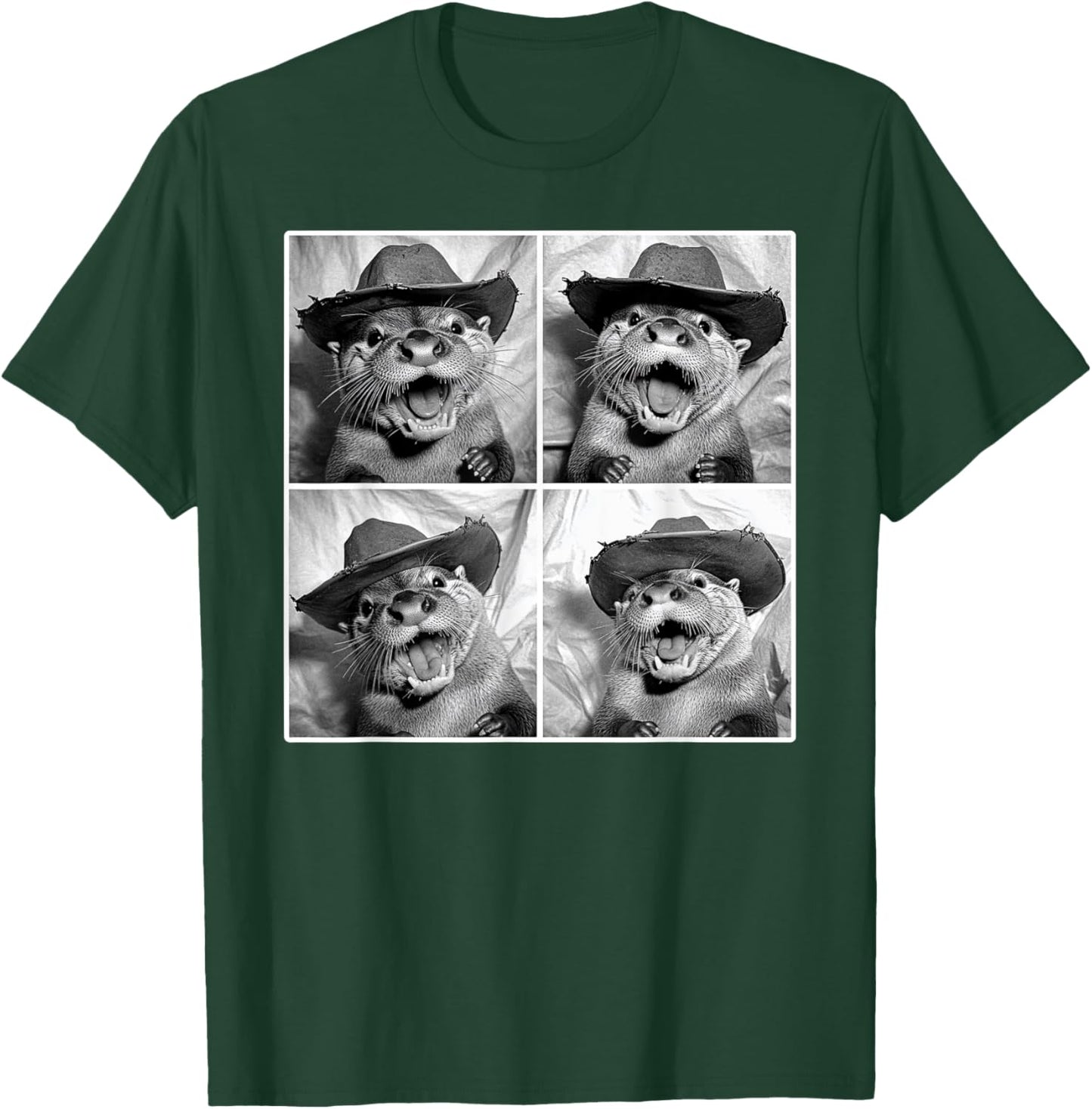 Otter in Cowboy Hat Retro Photobooth Selfie Funny Sea Otter T-Shirt - T-Shirt | Forest