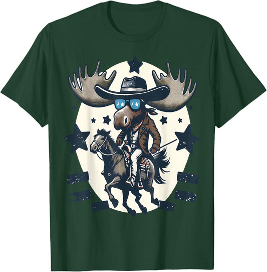 Moose Cowboy on Horse Vintage Elk T-Shirt - T-Shirt | Forest