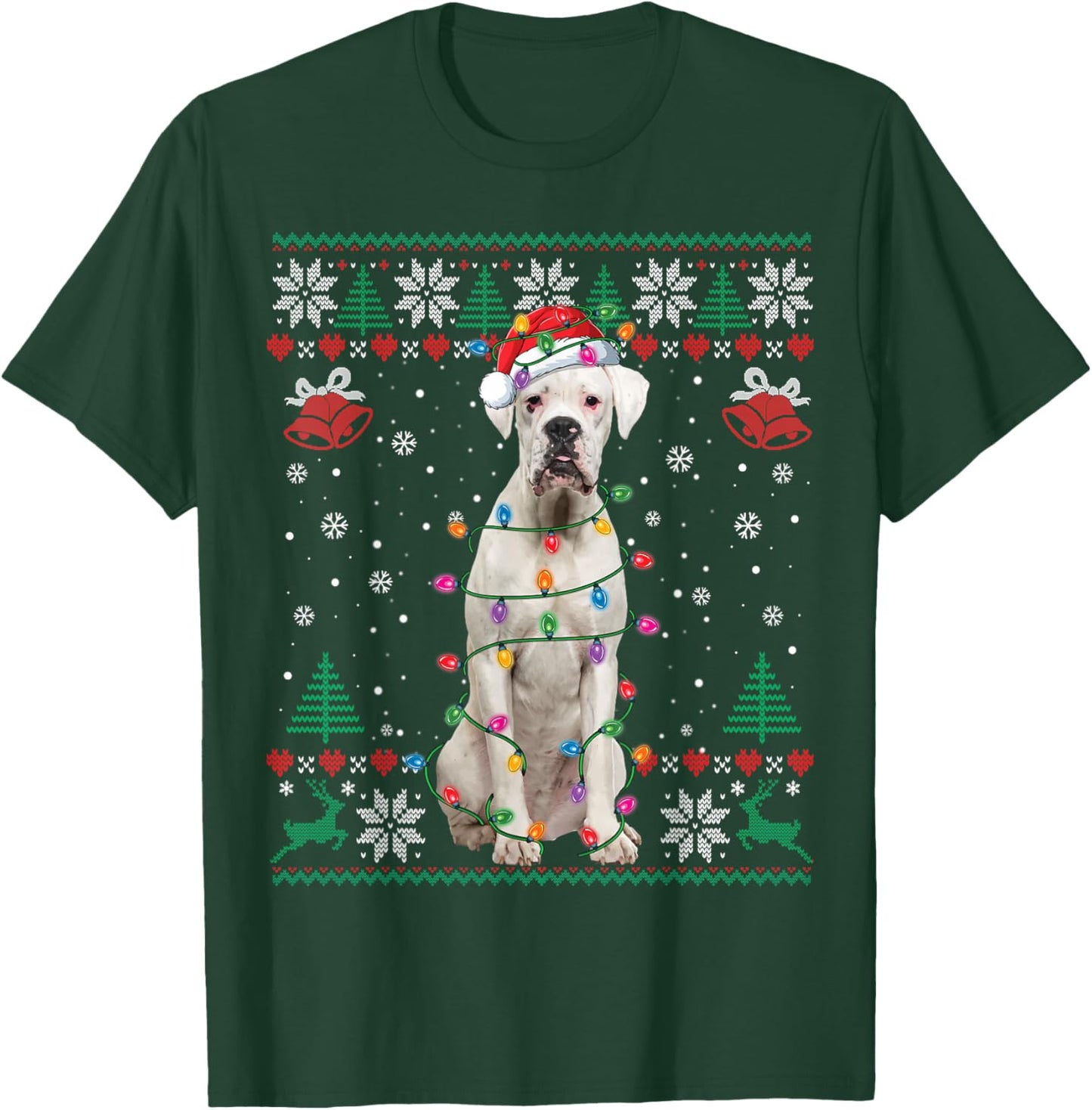 White Boxer Dog Ugly Christmas Sweater Funny Xmas T-Shirt - T-Shirt | Forest