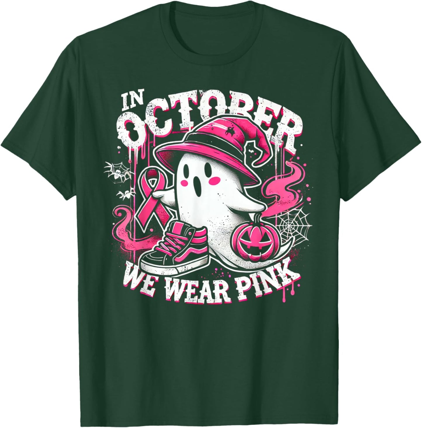 We Wear Pink in october Ghost Breast Cancer Awareness T-Shirt - T-Shirt | Forest
