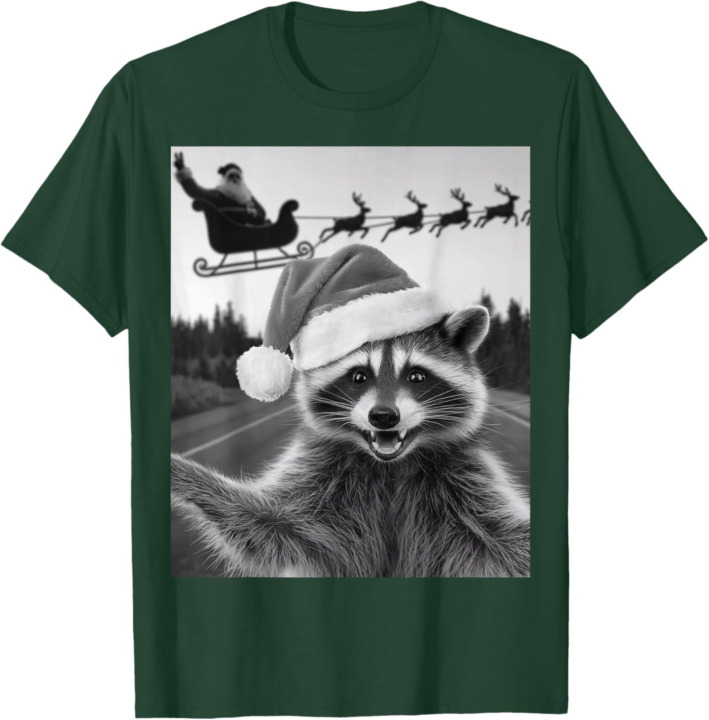 Funny Christmas Raccoon Shirt Raccoon Selfie With Santa T-Shirt - T-Shirt | Forest
