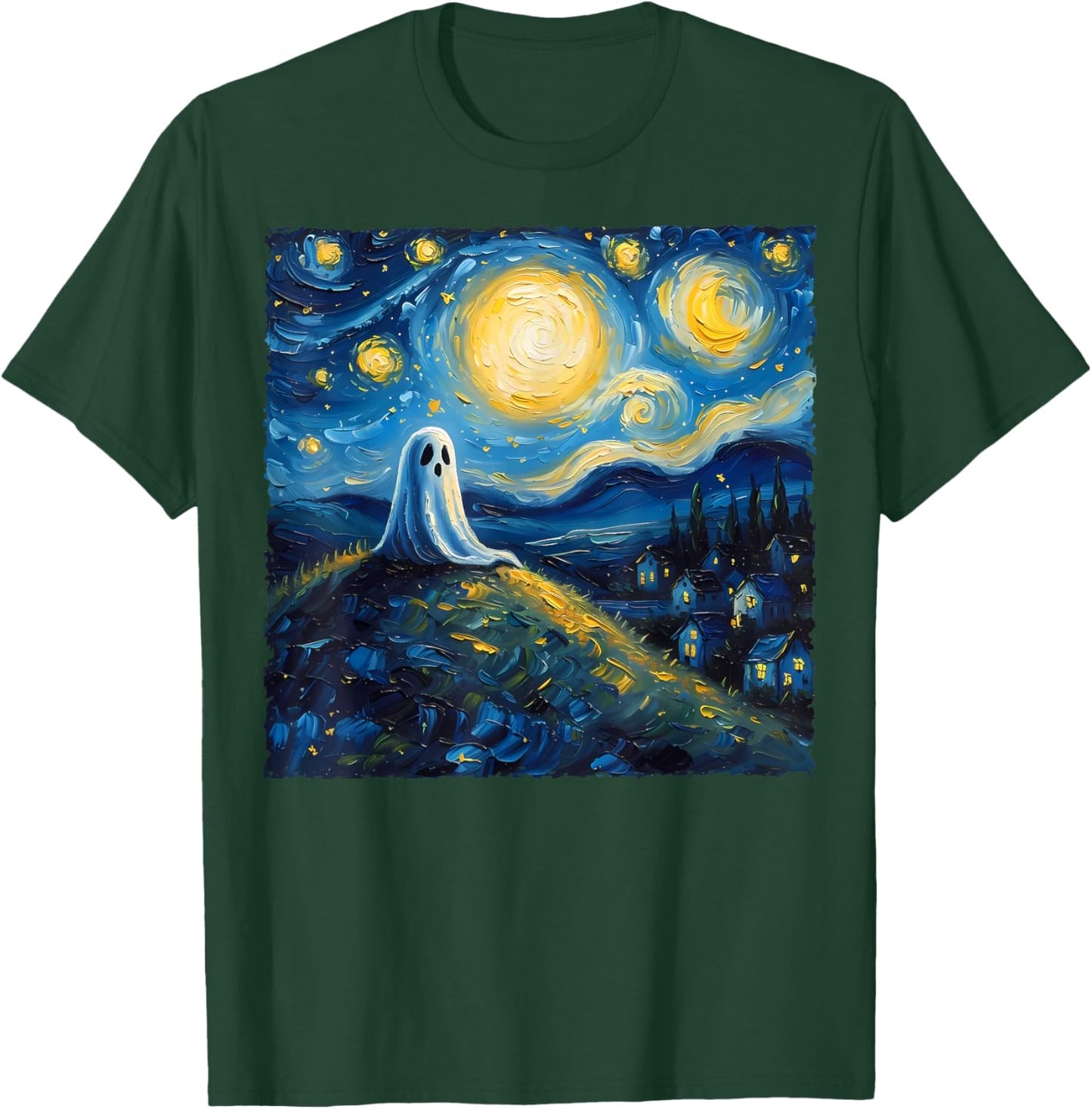 Van Gogh Style Funny Ghost Lover The Starry Night Painting T-Shirt - T-Shirt | Forest