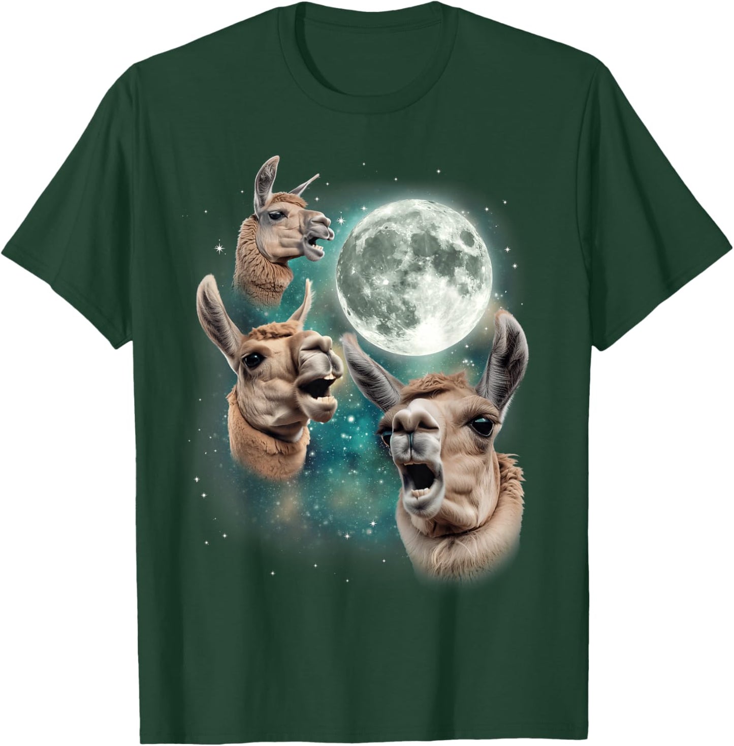Three Llama Moon | Funny 3 Llama Howling Weird Cursed Meme T-Shirt - T-Shirt | Forest