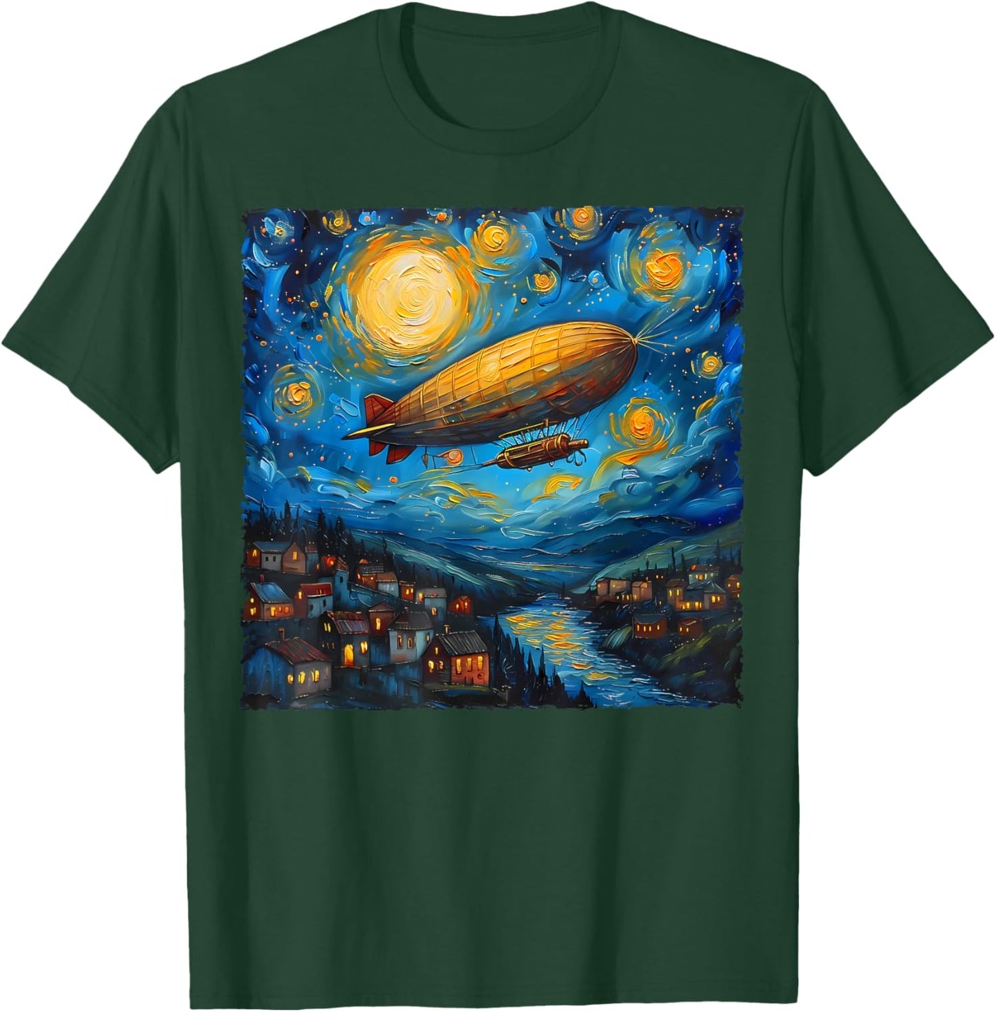 Zeppelin Van Gogh Starry Night Art Airship and Art Lovers T-Shirt - T-Shirt | Forest