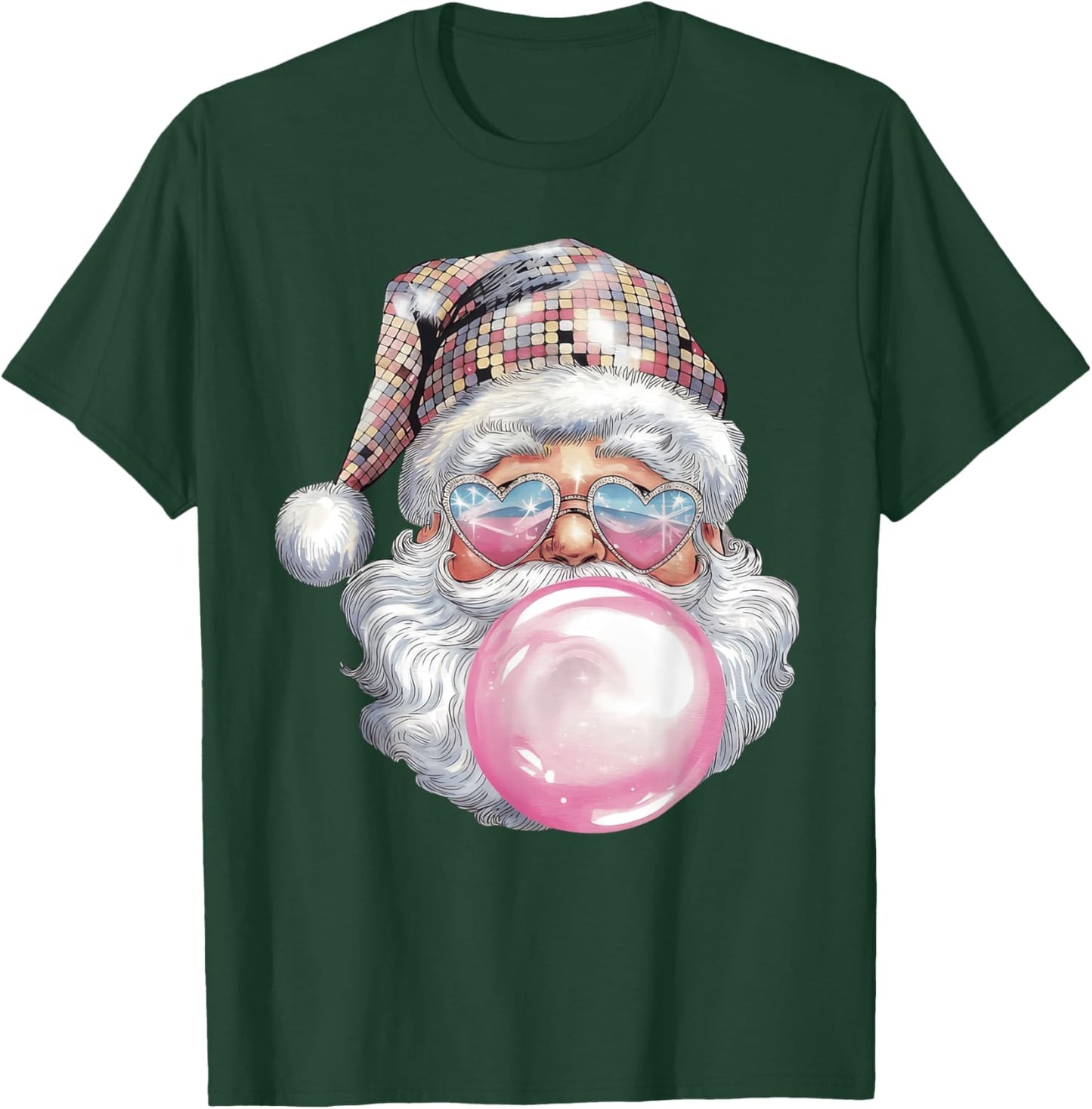 Cute Retro Santa Christmas Blowing Bubble Gum Vintage Girly T-Shirt - T-Shirt | Forest