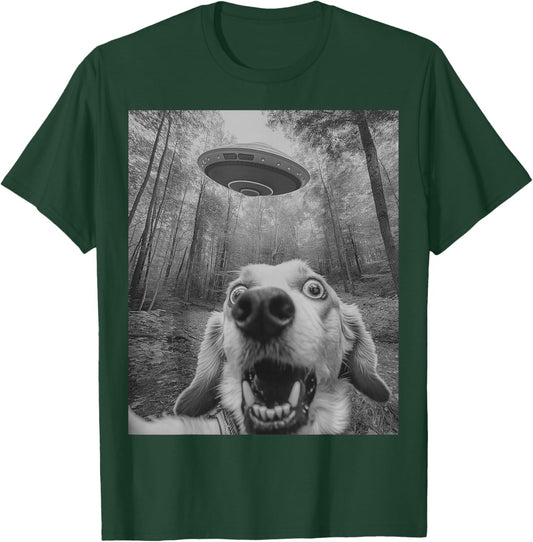 Funny Dog Selfie With UFO Alien Dog Lover Kids T-Shirt - T-Shirt | Forest