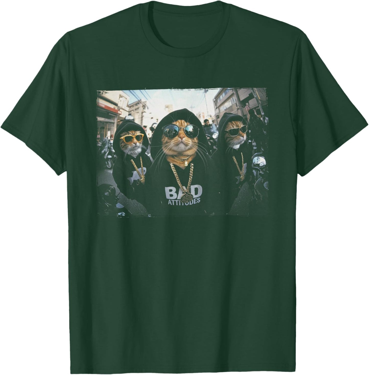 Hip Hop Gangster Cats Metal Rocker Sunglasses Feline Humor T-Shirt - T-Shirt | Forest
