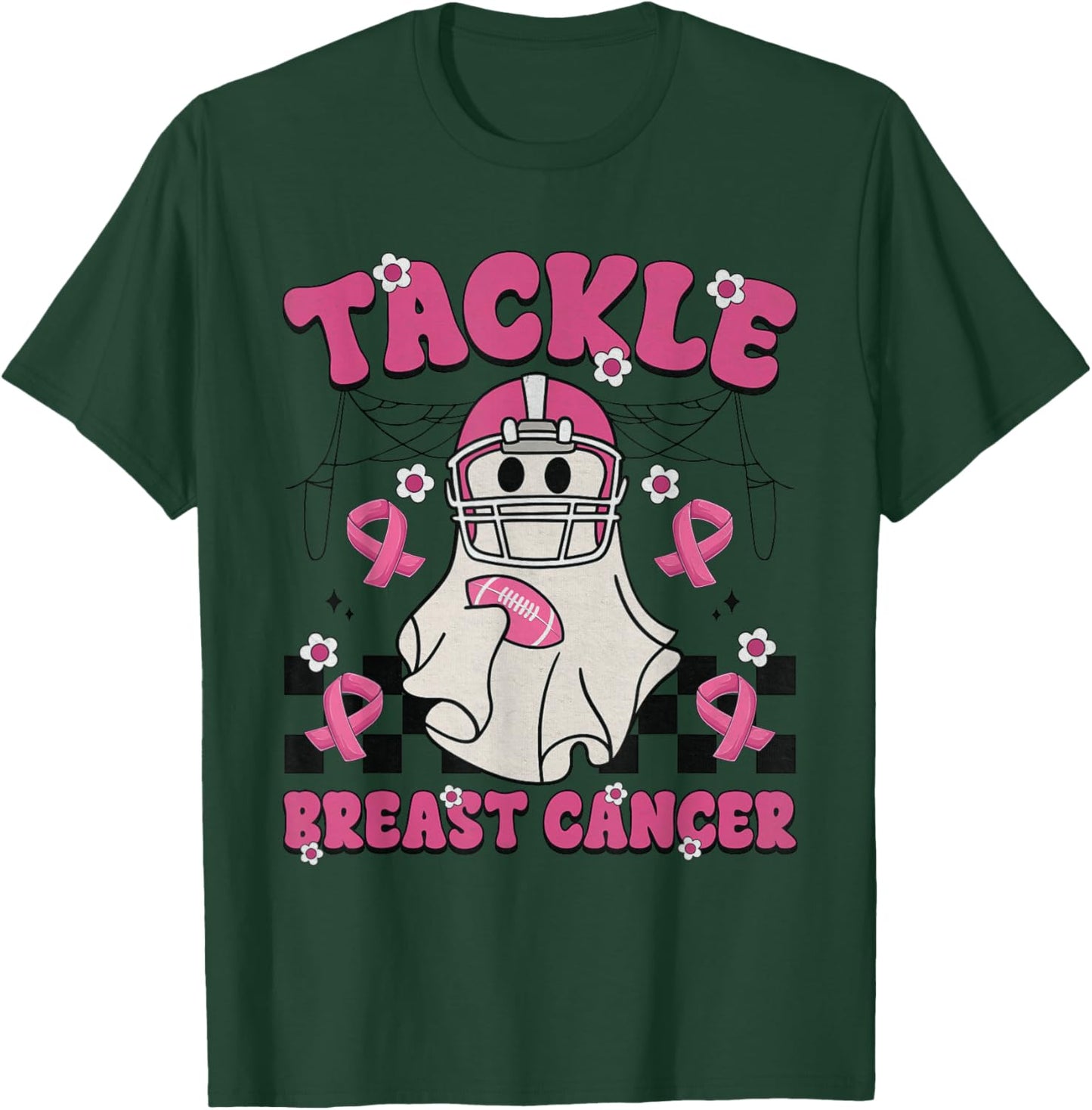 Tackle Breast Cancer Football Funny Ghost Pink Halloween T-Shirt - T-Shirt | Forest