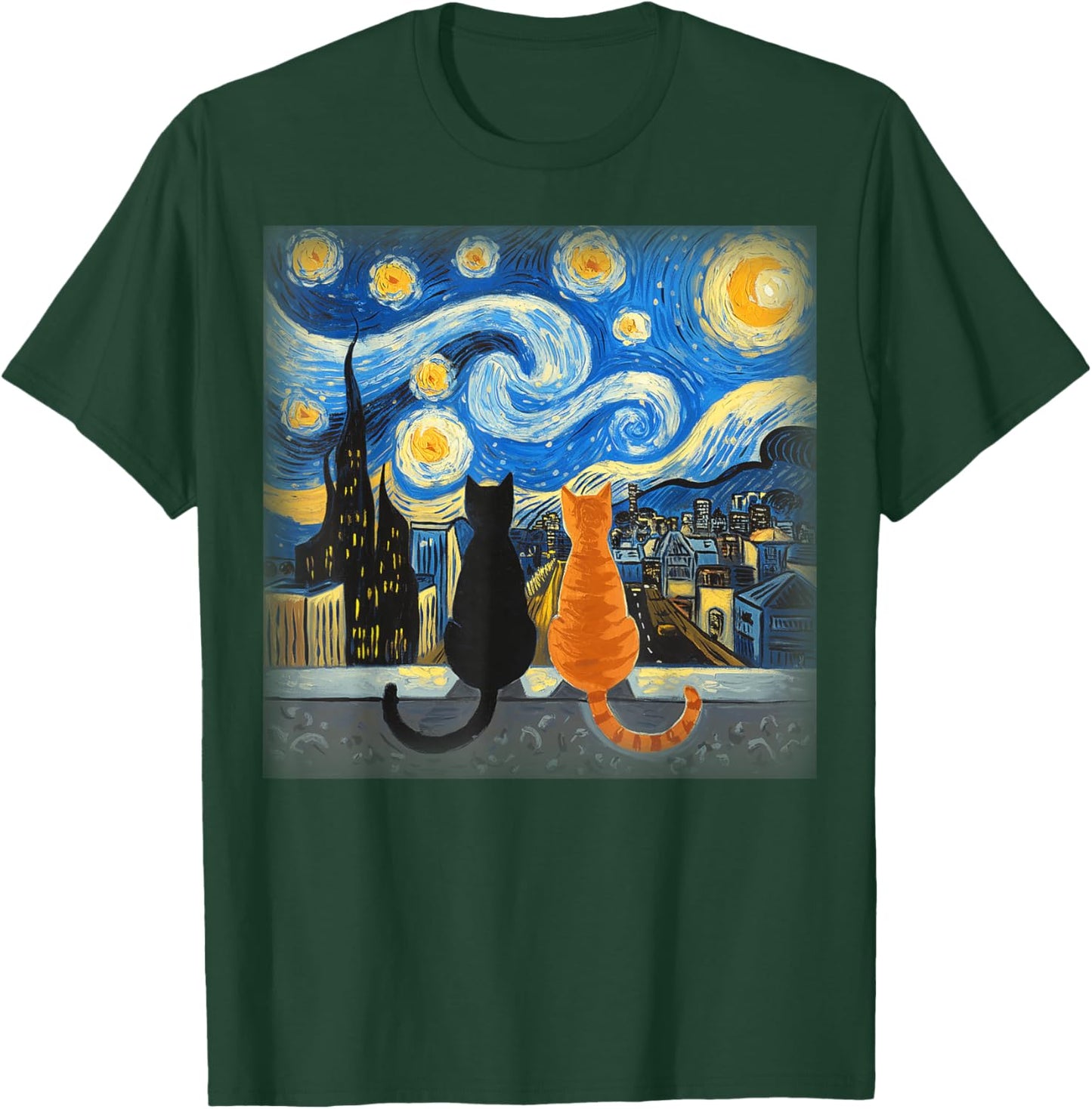 Vincent Van Gogh Starry Night Cat Gift Cat Mom & Dad T-Shirt - T-Shirt | Forest