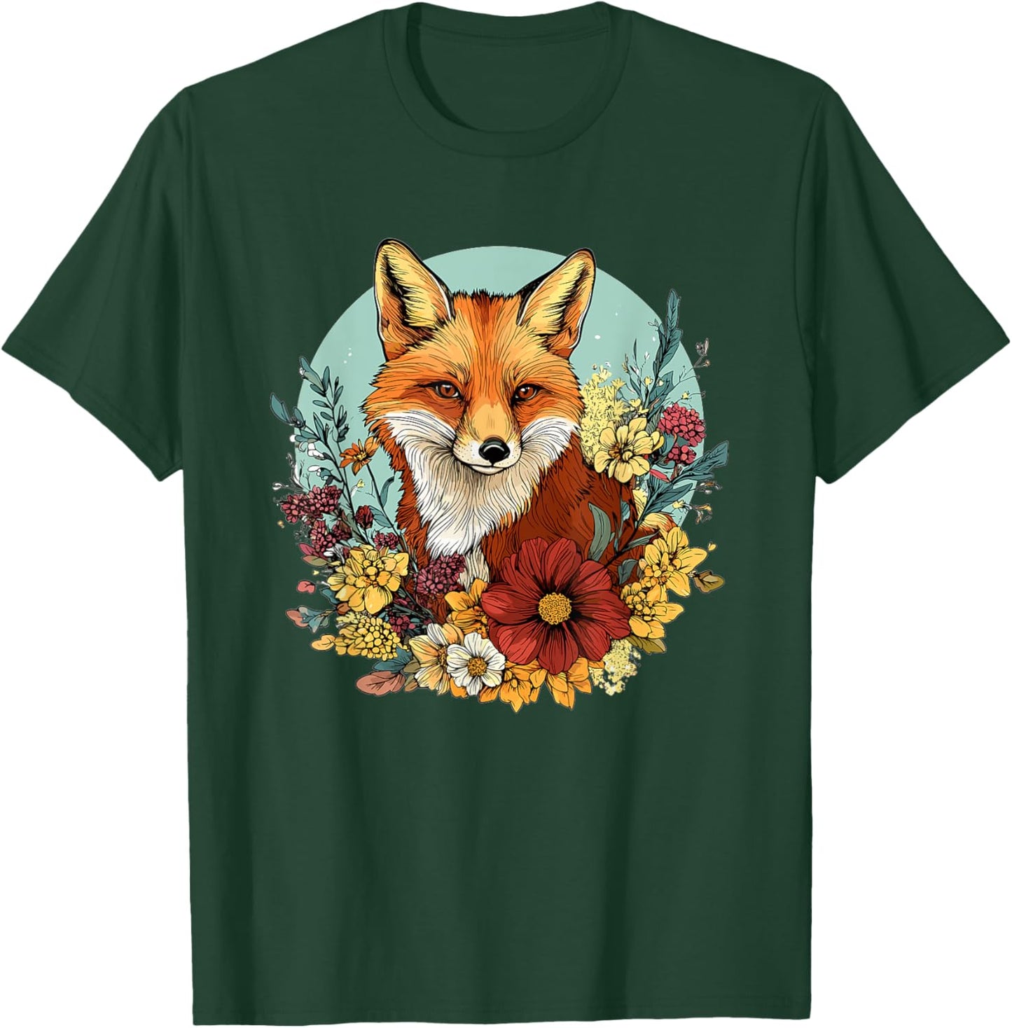 Fox Surrounded By Wildflowers Beautifully T-Shirt - T-Shirt | Forest