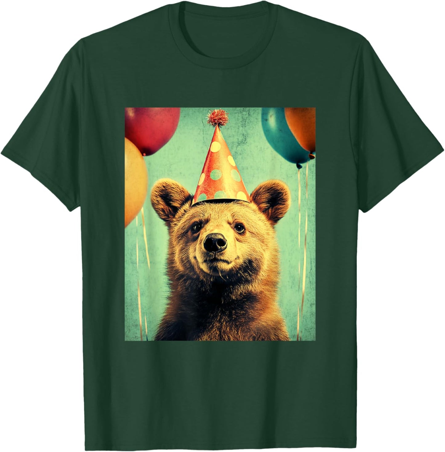 Bear Retro Art Print Birthday Party Balloons & Party Hat T-Shirt - T-Shirt | Forest