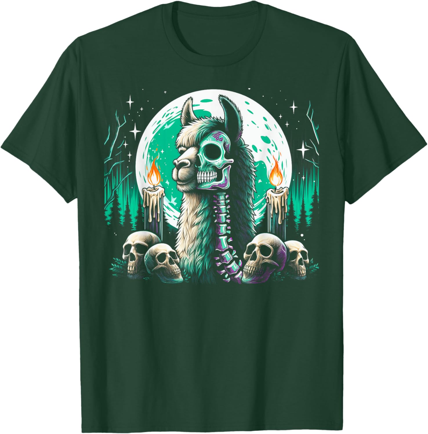 Cool Llama Skeleton Halloween Christmas Birthday T-Shirt - T-Shirt | Forest
