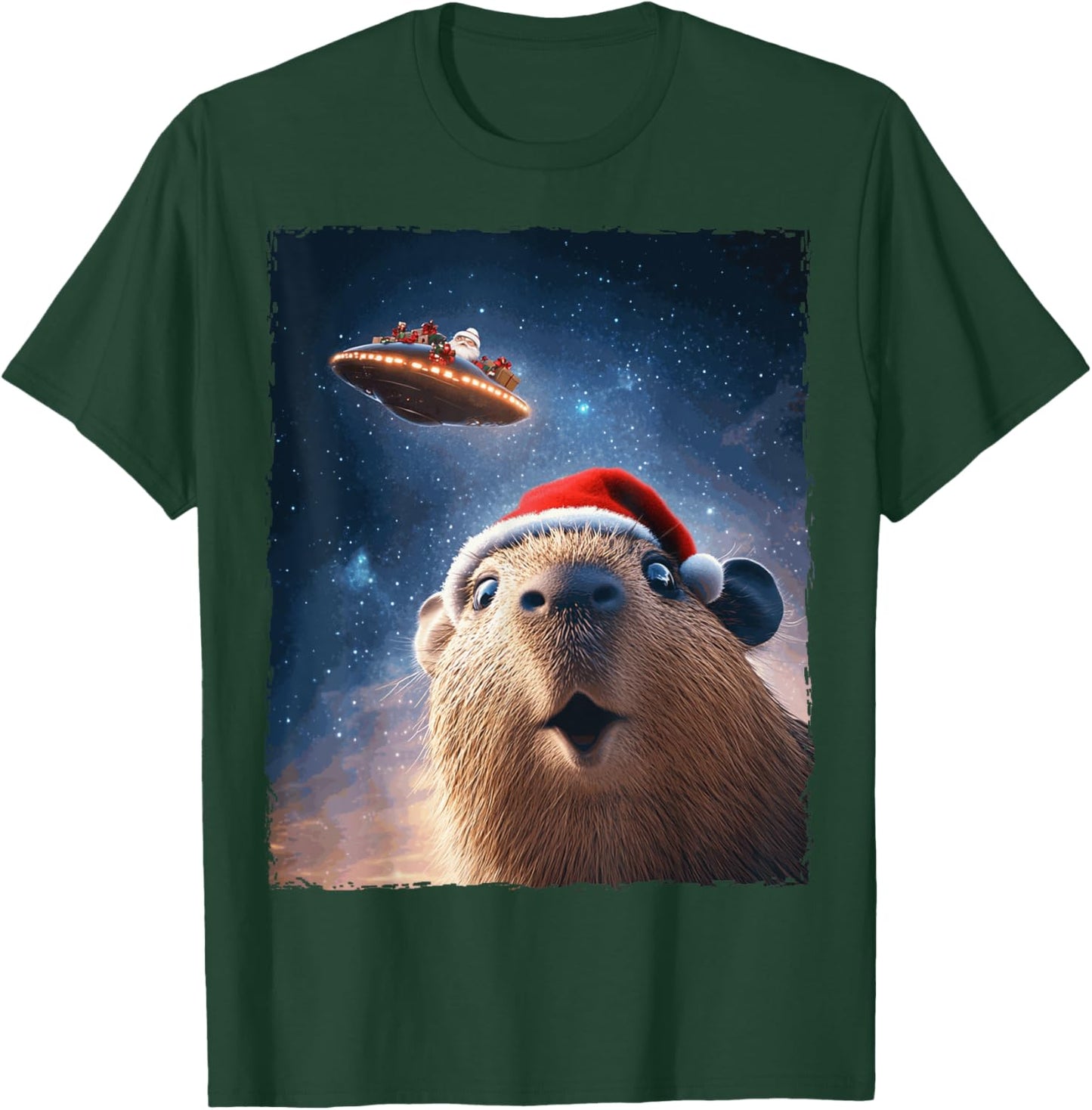 Funny Capybara Selfie Santa Ufo Xmas Christmas T-Shirt - T-Shirt | Forest