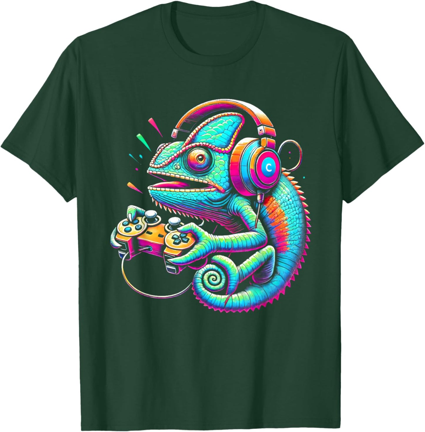 Chameleon Video Game Controller Funny T-Shirt - T-Shirt | Forest