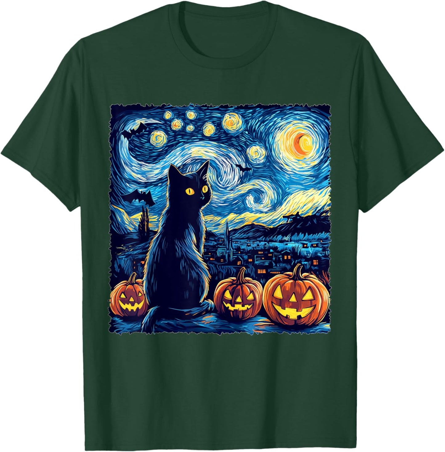 Cat Starry Night Van Gogh Cat For Cat Lover Cat Dad Cat Mom T-Shirt - T-Shirt | Forest
