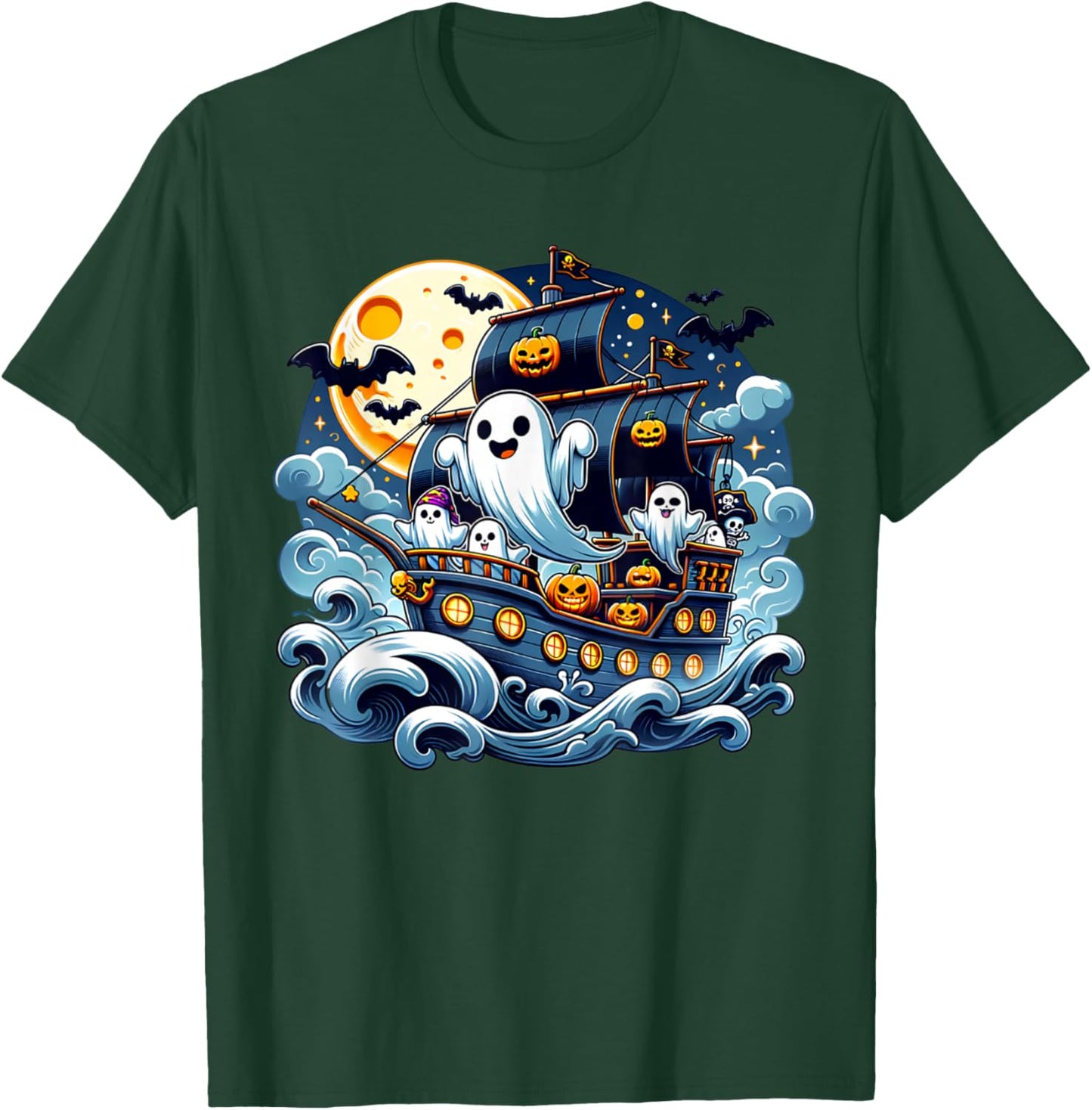 Halloween Spooky Ghost Pirate Ship Adventure Ghost Ship T-Shirt - T-Shirt | Forest