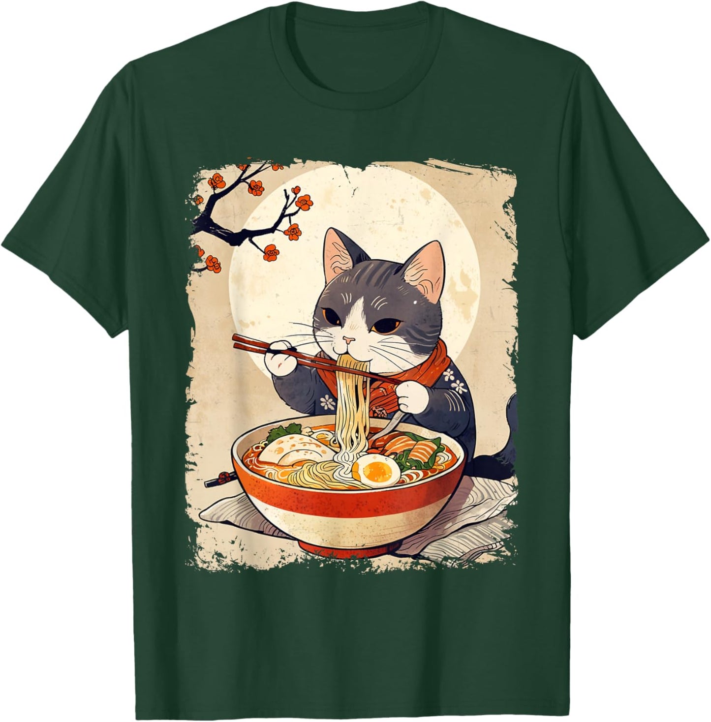 Cat Ramen Japanese Funny Graphic Kawaii Cat Anime Ukiyo-e T-Shirt - T-Shirt | Forest