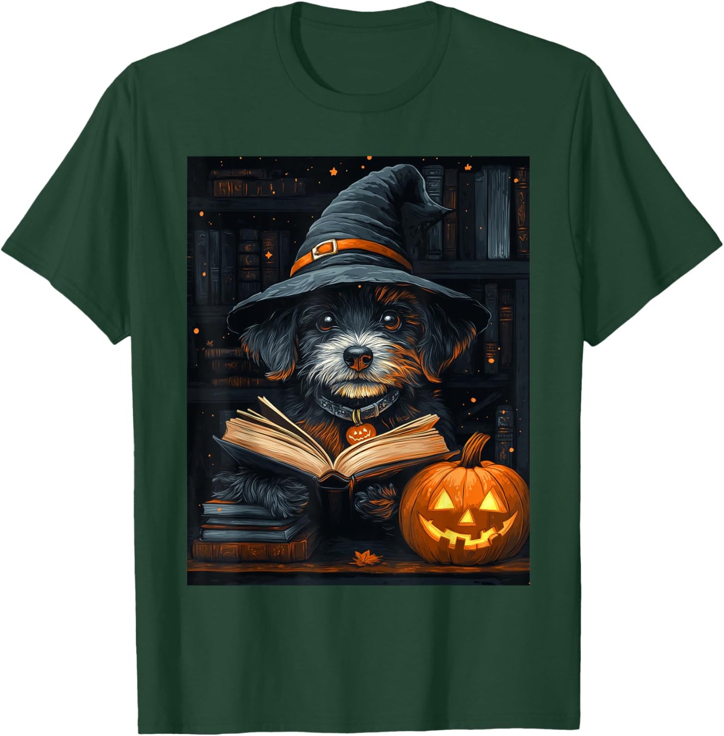 Halloween Girls Boys Cute Dog Book Pumpkin Kids Halloween T-Shirt - T-Shirt | Forest