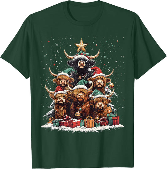 Highland Cow Christmas Tree Ornament Decor Xmas T-Shirt - T-Shirt | Forest
