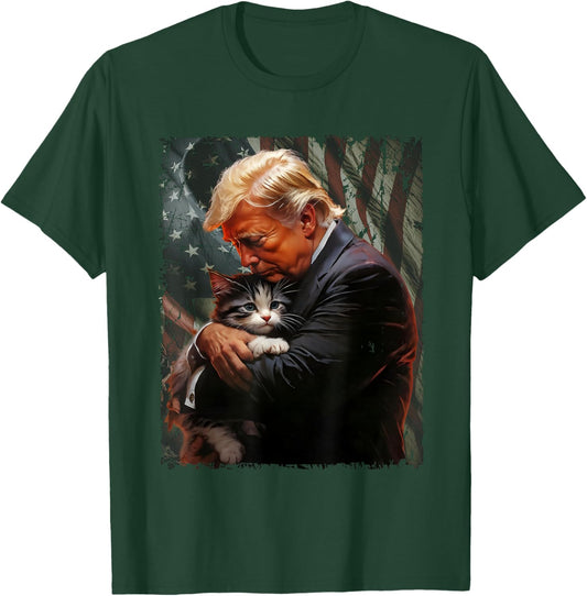Trump Hugging an Orange Cat 2024 Make Cats Safe Again T-Shirt - T-Shirt | Forest