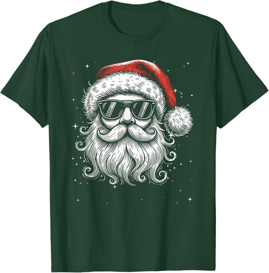 Cool Retro Santa Face Wearing Vintage Sunglasses And Hat T-Shirt - T-Shirt | Forest