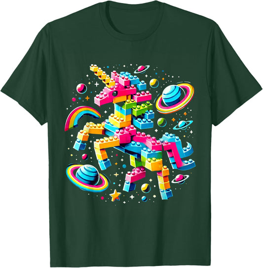 Unicorn Blocks Master Funny Builder Building Blocks Bricks T-Shirt - T-Shirt | Forest