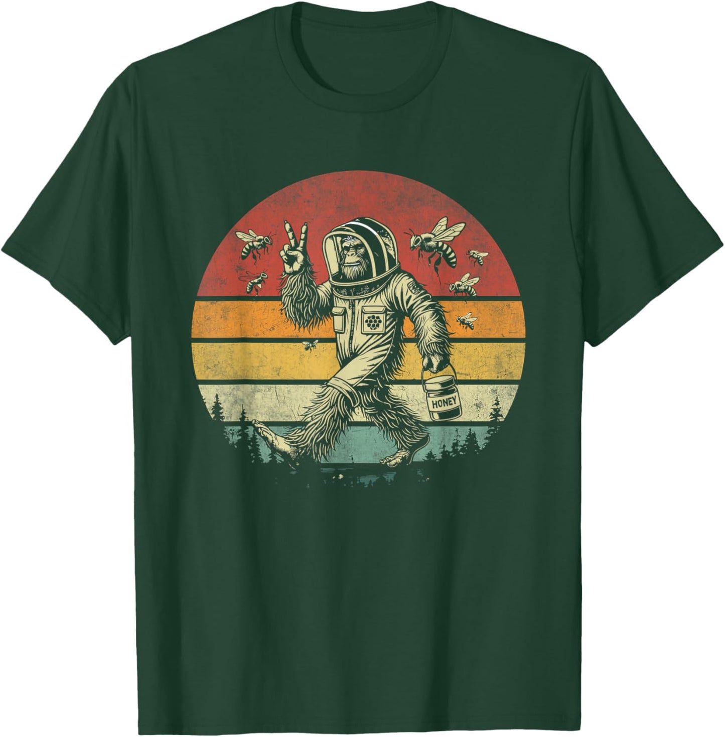 Bigfoot Beekeeper Funny Retro Honey Sasquatch Beekeeping T-Shirt - T-Shirt | Forest