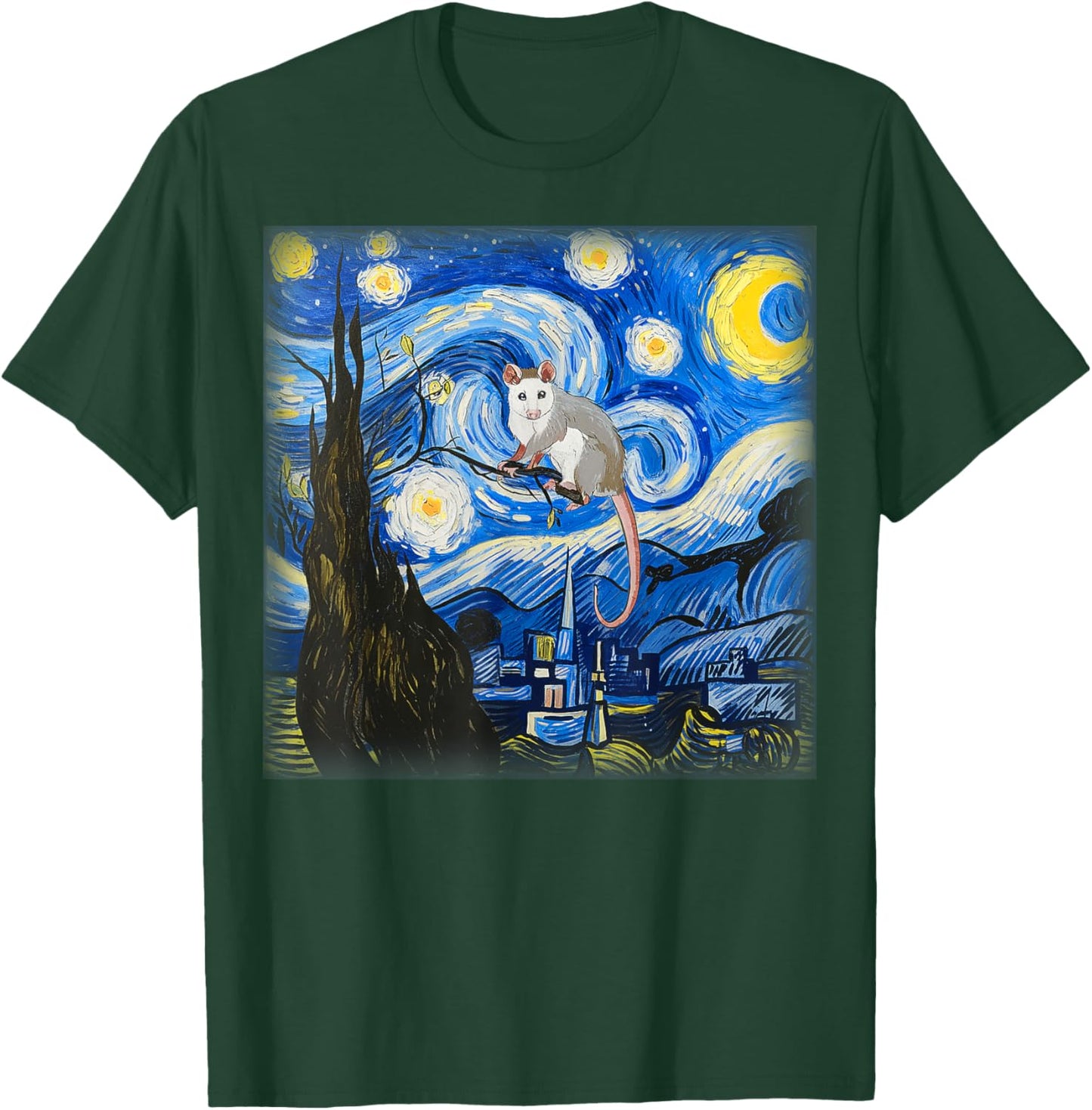 Starry Night Opossum Van Gogh Possum Rodent Gifts Animal T-Shirt - T-Shirt | Forest