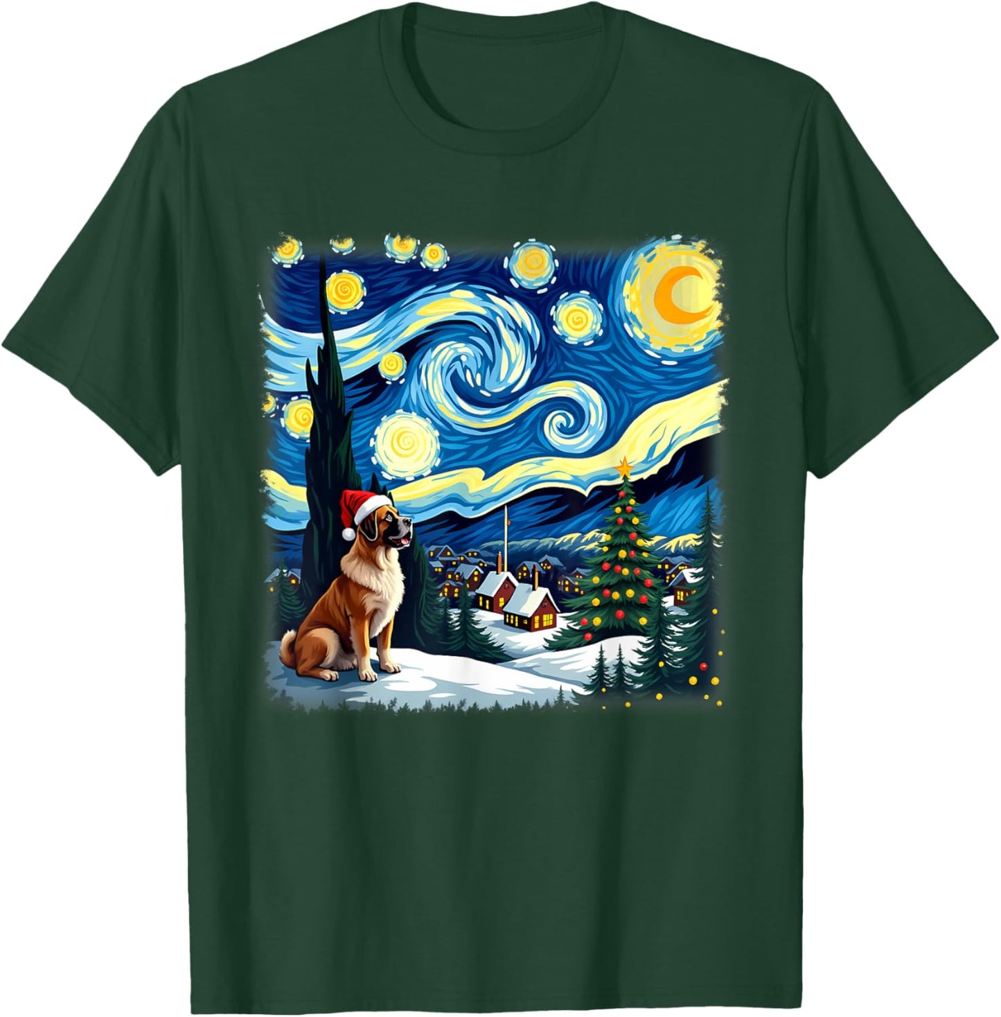 Christmas Saint Bernard Dog Starry Night T-Shirt - T-Shirt | Forest
