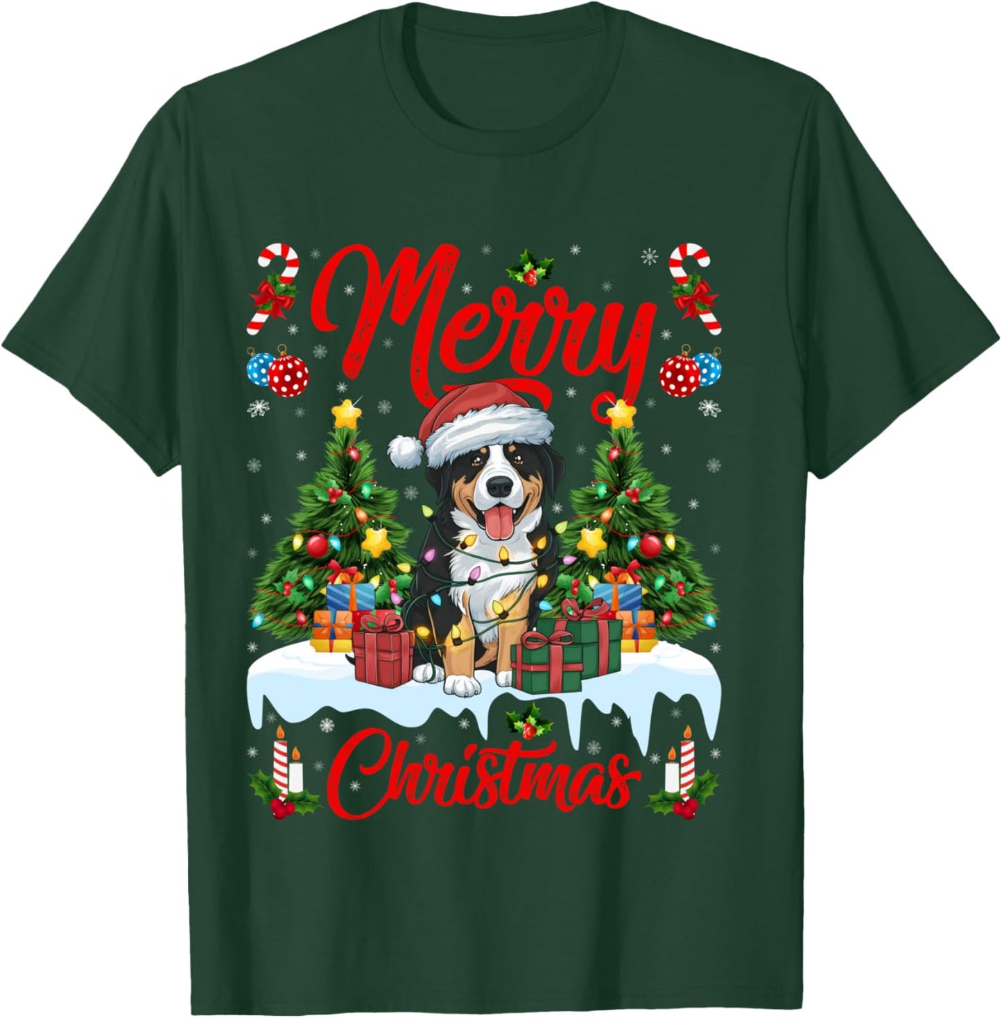 Xmas Tree Lighting Greater Swiss Mountain Dogs Christmas T-Shirt - T-Shirt | Forest