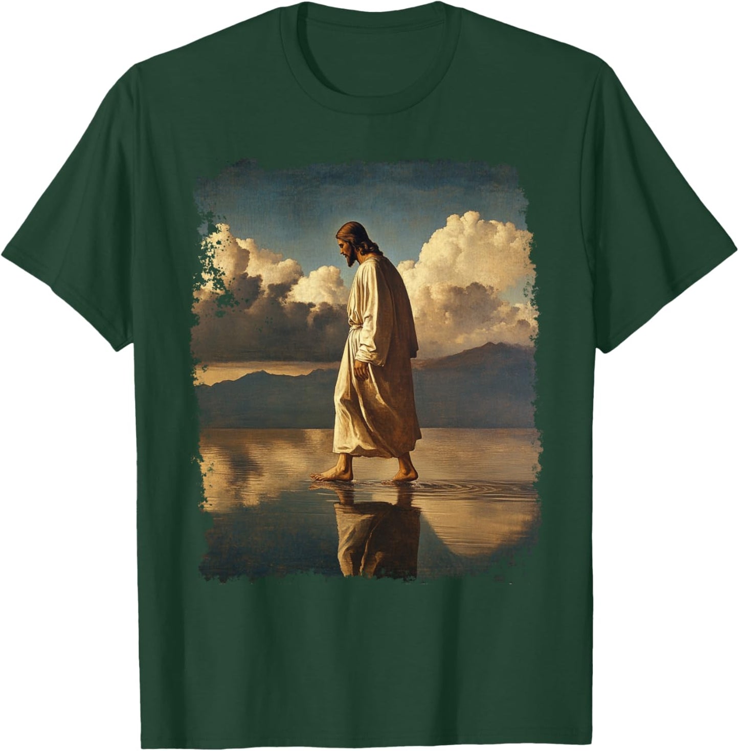 Jesus Christ Walking on Water Christian Bible Graphic T-Shirt - T-Shirt | Forest
