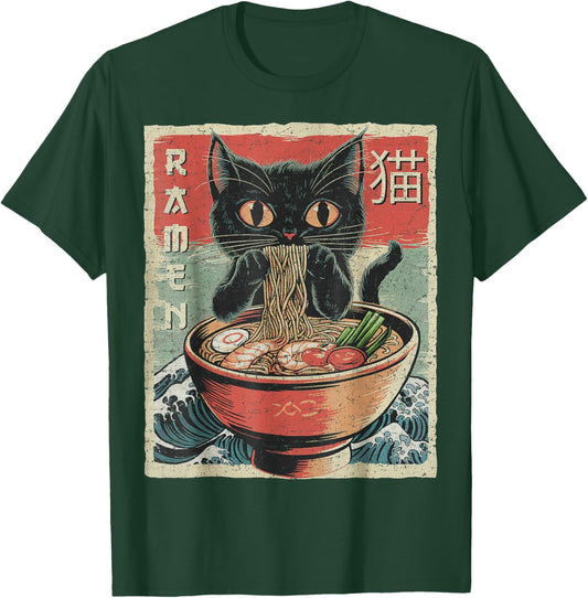 Funny Cat Ramen Japanese Kawaii Anime Cat T-Shirt - T-Shirt | Forest