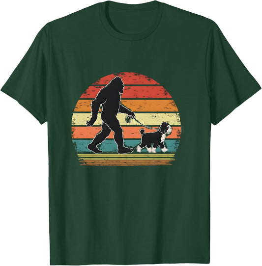 Bigfoot Walking a Dog Funny Bernedoodle Dog Dad T-Shirt - T-Shirt | Forest