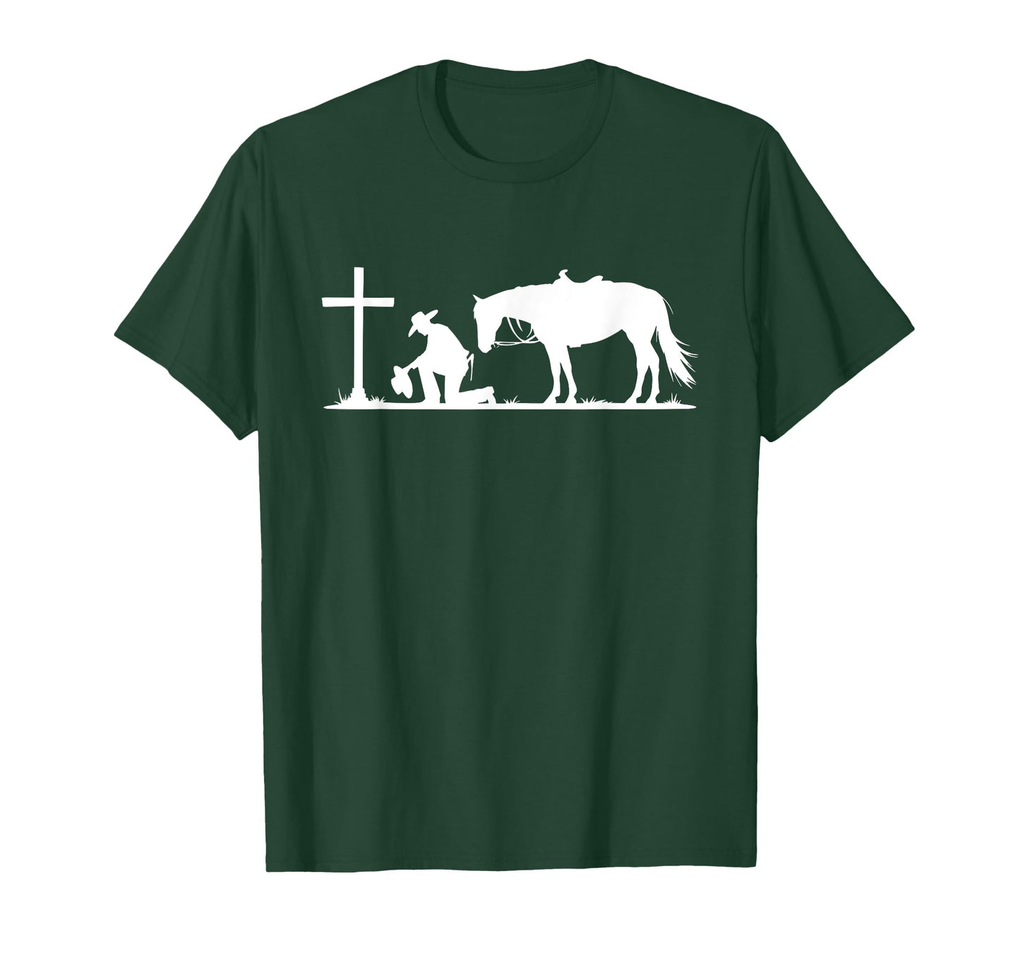 Praying Cowboy Kneeling Cross Western Bible Jesus Horse T-Shirt