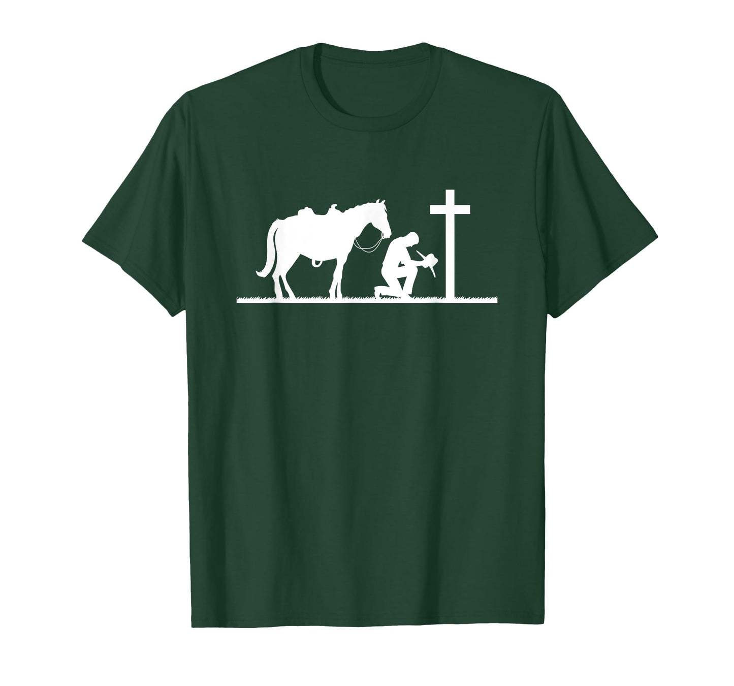 Praying Cowboy Kneeling Cross Western Bible Jesus Horse T-Shirt