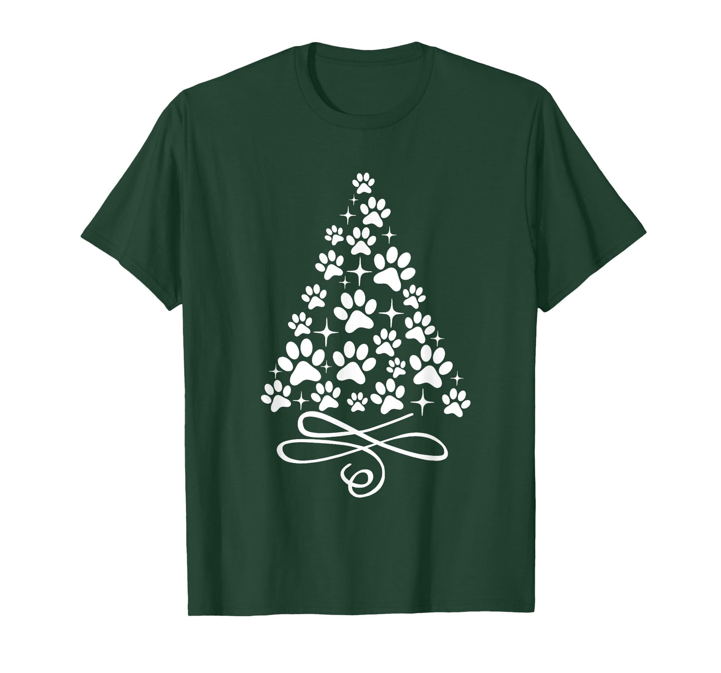 Dog Cat Paw Print on Christmas Tree T-Shirt for Men Women Kids