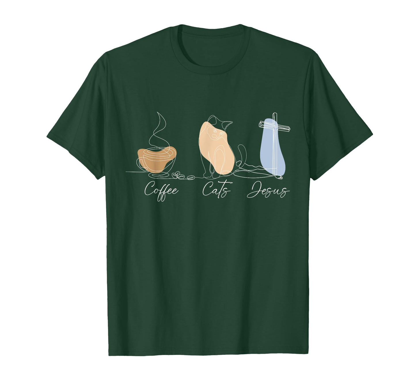 Jesus Coffee Cats Tshirt Men Women Cute Minimalist Christian T-Shirt