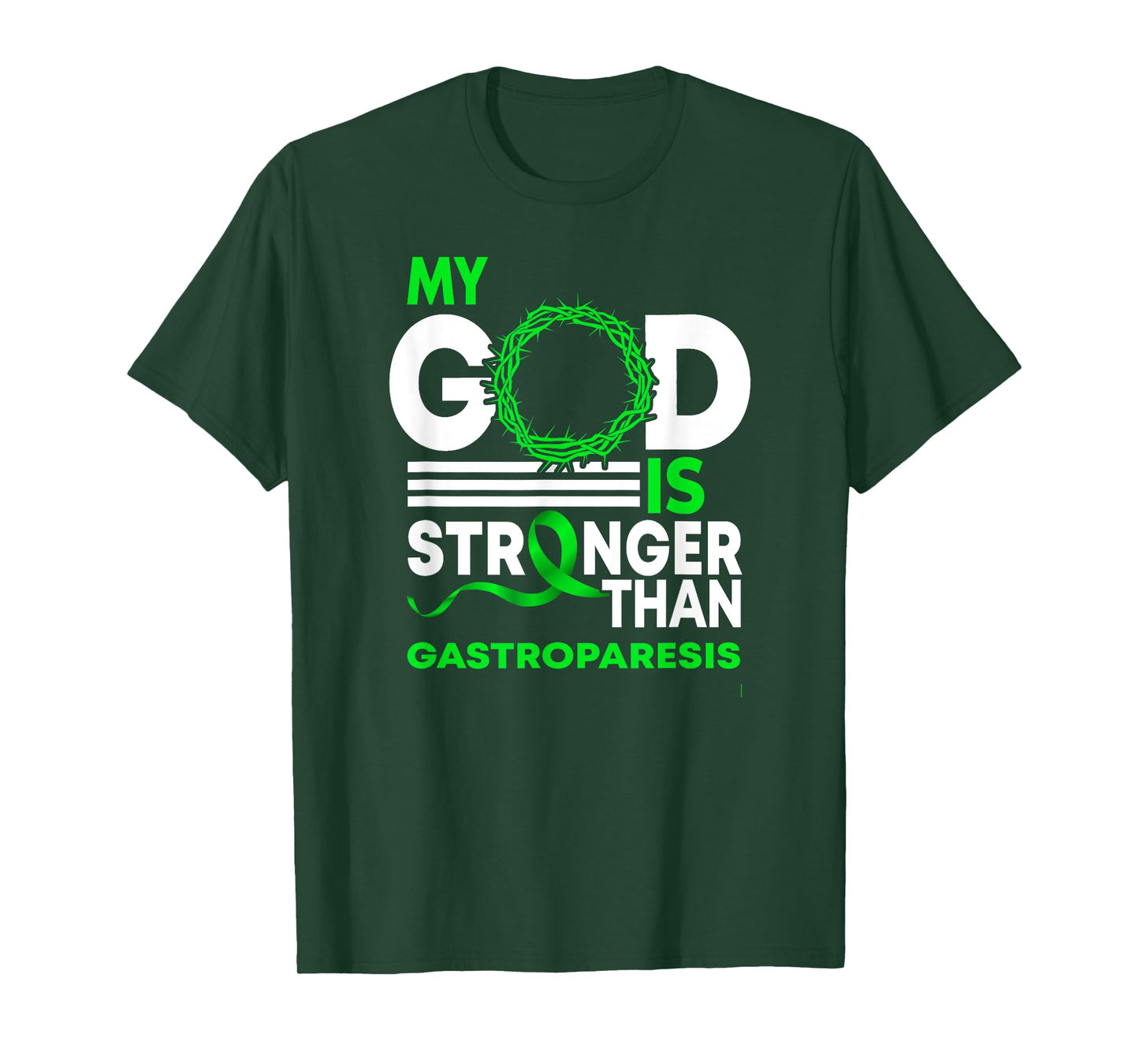 My God Is Stronger Than Gastroparesis Awareness Ribbon T-Shirt