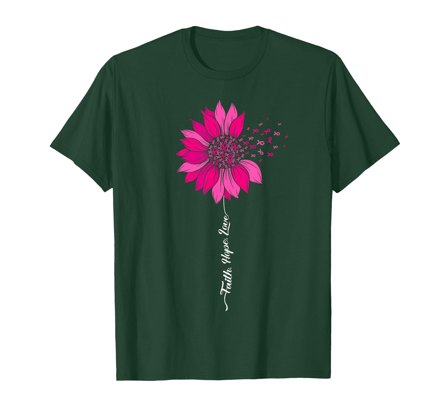 Faith Hope Love Breast Cancer Awareness Pink Ribbon Flower T-Shirt