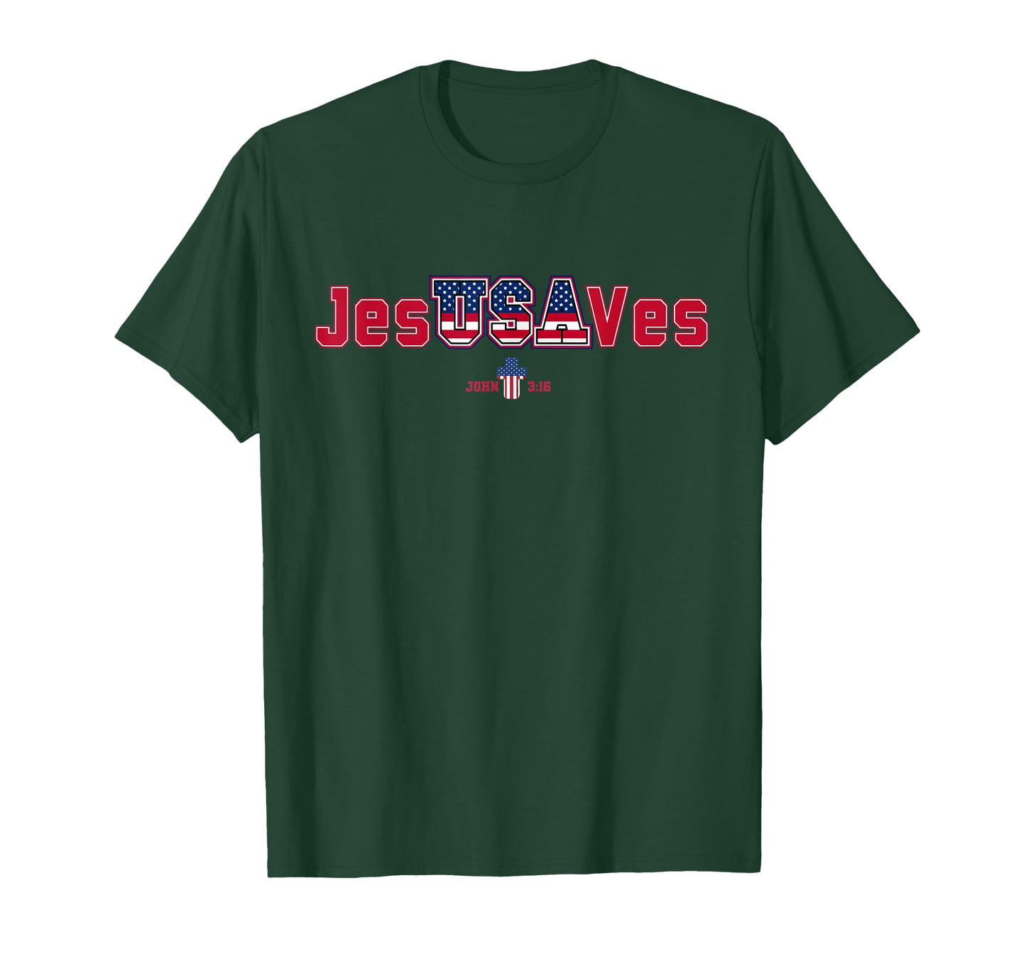 Jesus Saves USA American Flag Patriotic Christian T-Shirt