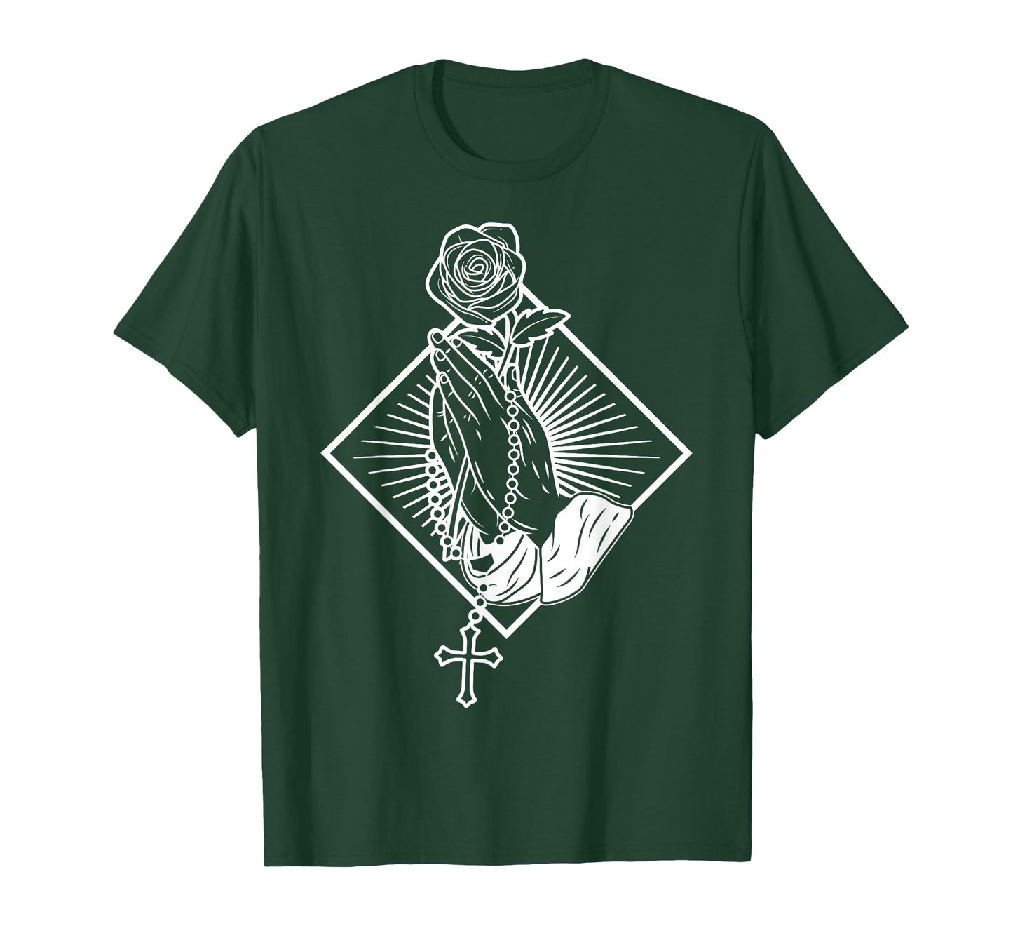 Praying hands with rose and rosary T-Shirt