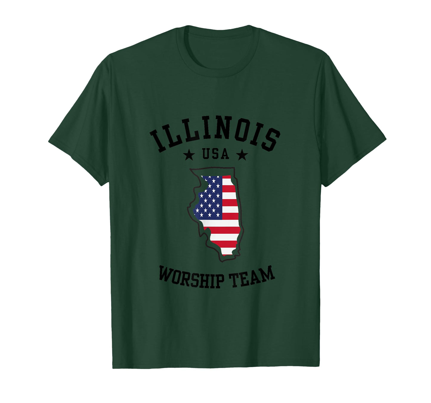 Worship Team. Illinois. America Flag. Christian Faith T-Shirt