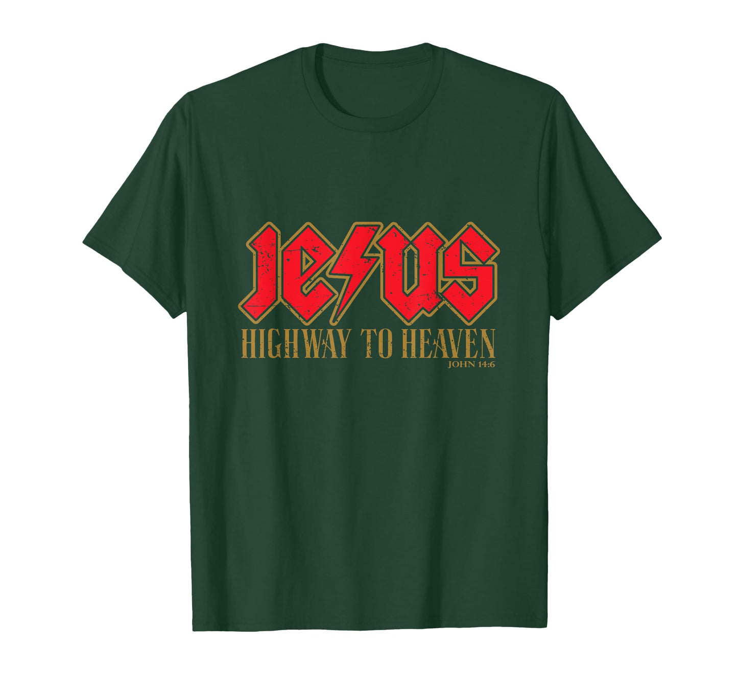 JESUS - HIGHWAY TO HEAVEN - JOHN 14:6 - Red & Gold T-Shirt
