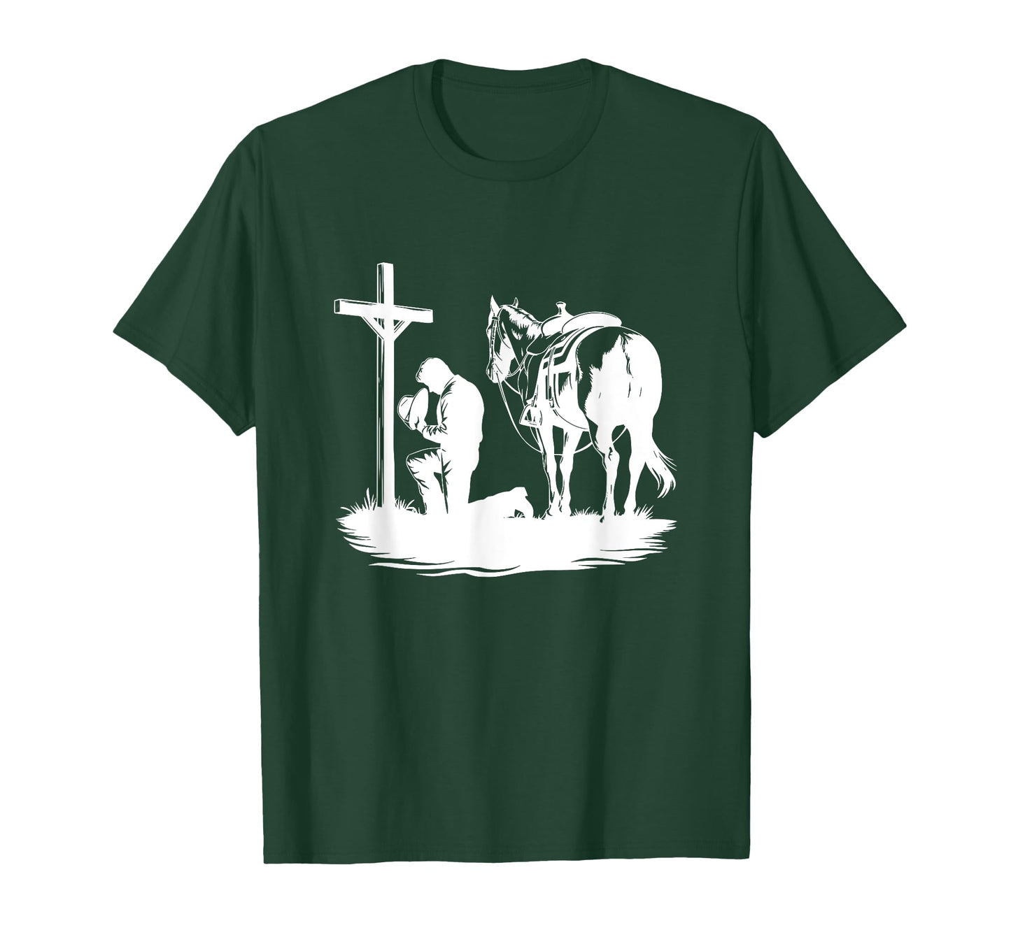 Praying Cowboy Kneeling Cross Western Bible Jesus Horse T-Shirt