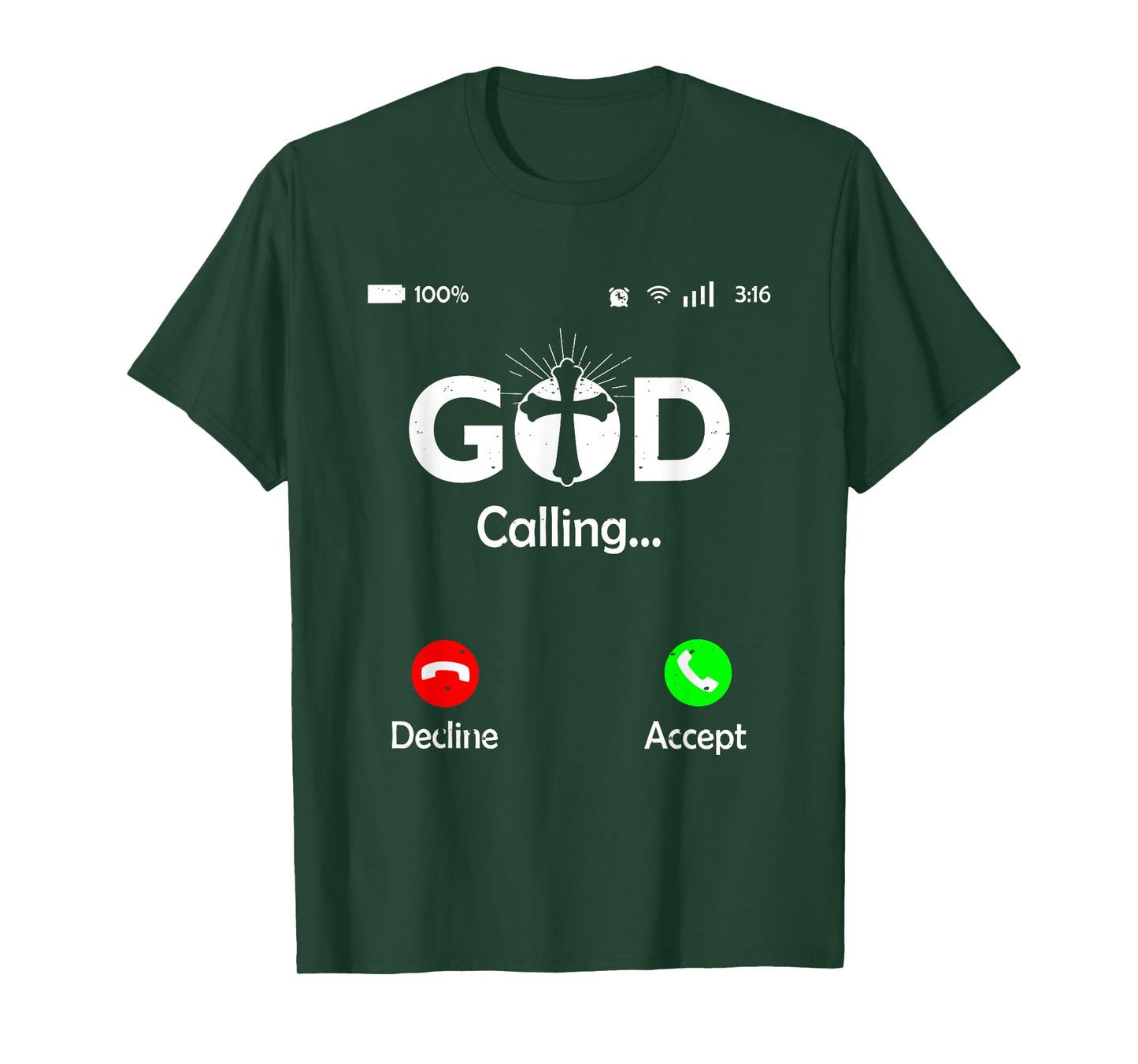 God Is Calling Phone Screen Religious Humor Christian T-Shirt