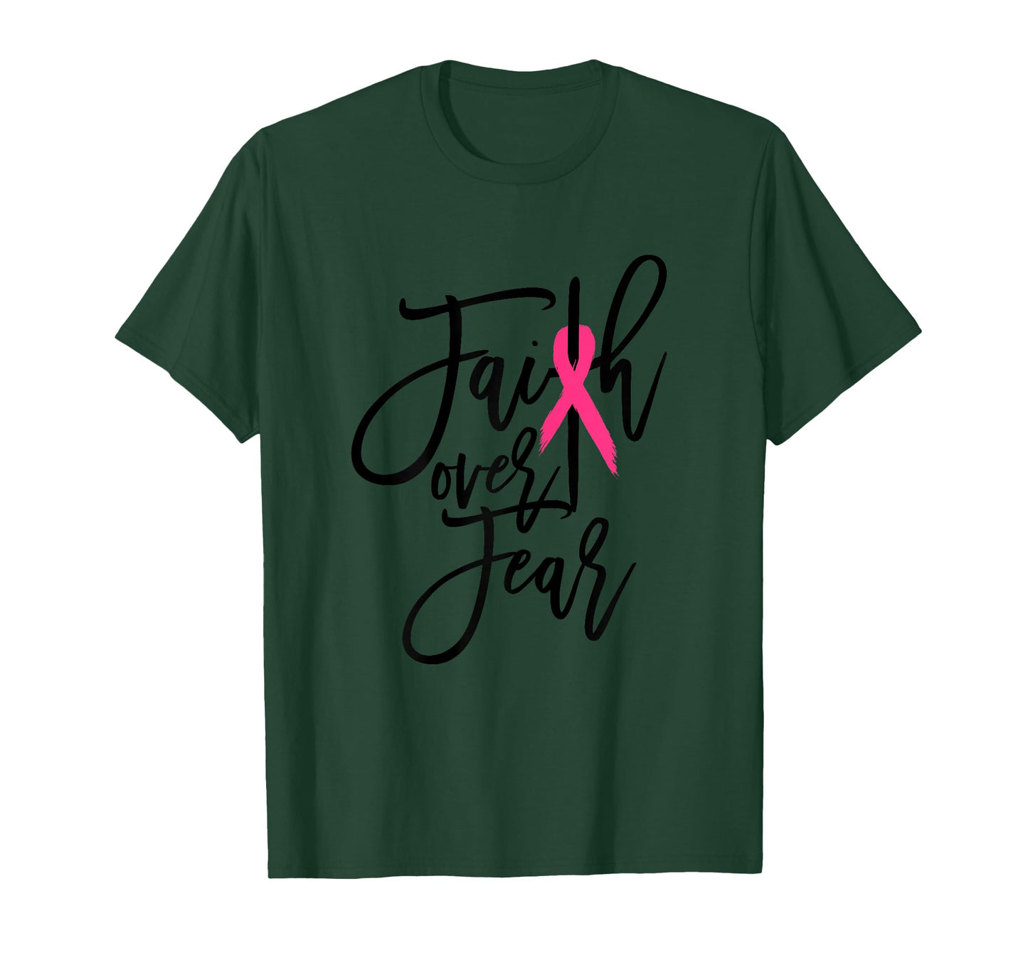 Faith Over Fear Cross Breast Cancer Awareness Christian T-Shirt