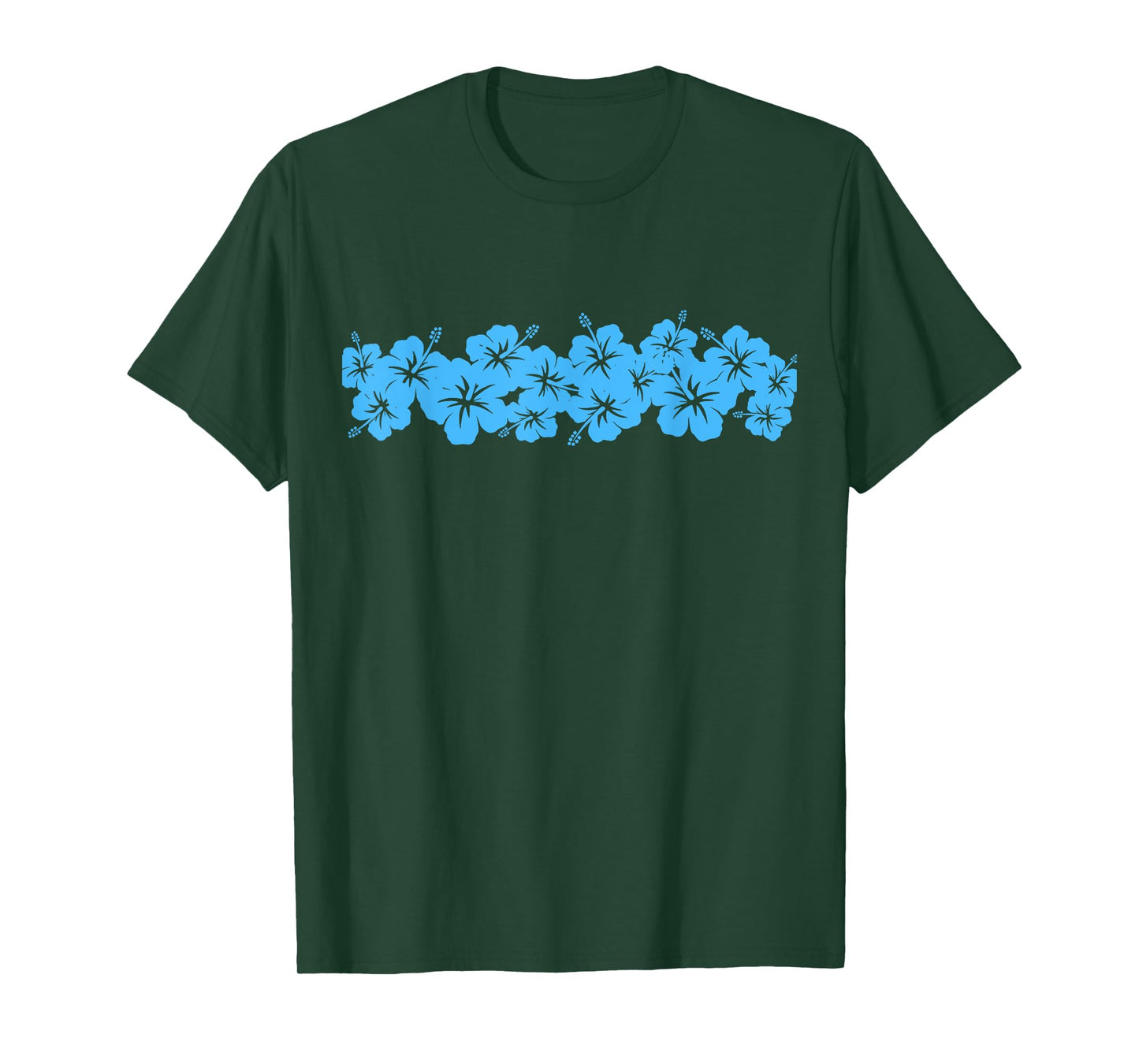 Surfer Style Vintage Blue Floral Hibiscus Flower Row 1970s T-Shirt