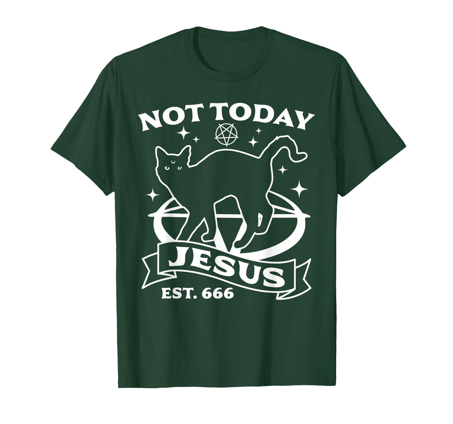 Not Today Jesus - Black Cat Satanic Devil Halloween Goth T-Shirt